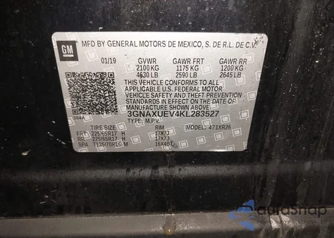 2019 Chevrolet Equinox Lt z USA, uszkodzony, nr VIN 3GNAXUEV4KL283527